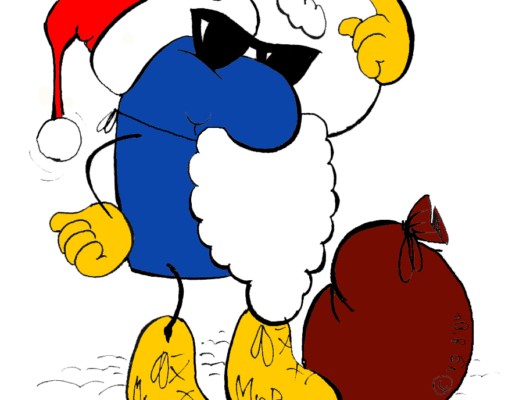 Unser Maskottchen MrB im Weihnachtsmann-kostüm